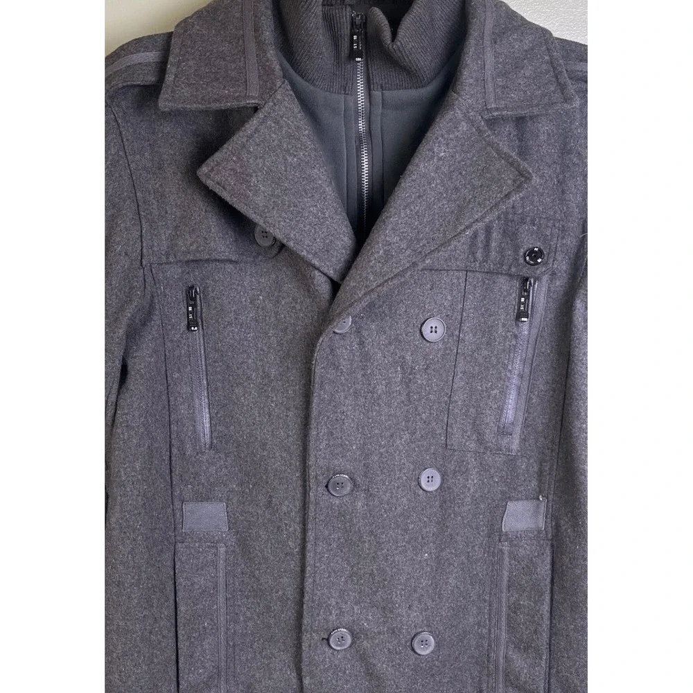 Whispering Smith‎ Gray Lined Double Breasted Heavy Wool Blend Coat Large Read